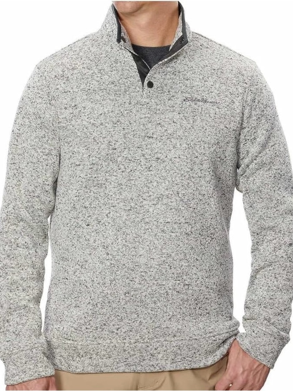Eddie Bauer Gray Radiator Fleece Snap Mock Marled Quarter-Zip Pullover Large